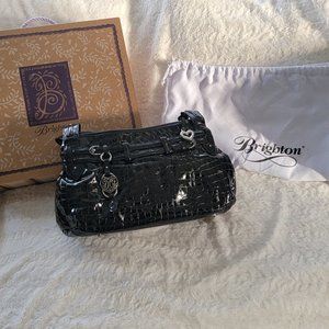 Brighton Black Leslie Zip Top Shoulder Bag